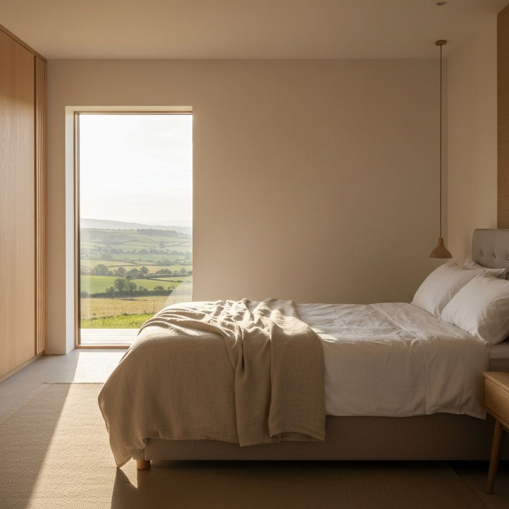 Peaceful bedroom with natural light