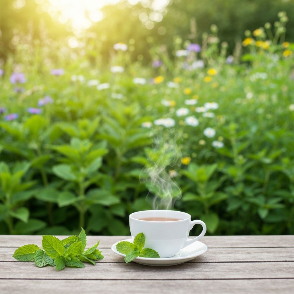 Cup of tea in garden setting